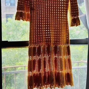 Alberta Ferretti Size 8 Yellow Crochet Midi Dress